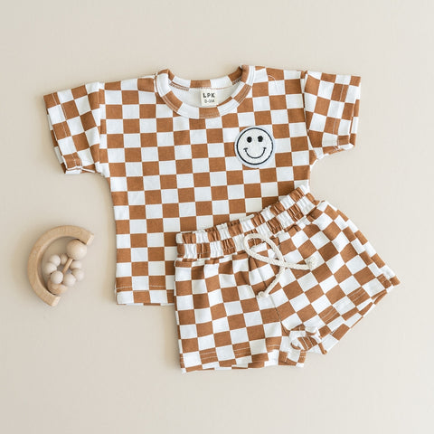 Checkered Smiley Set in Rust