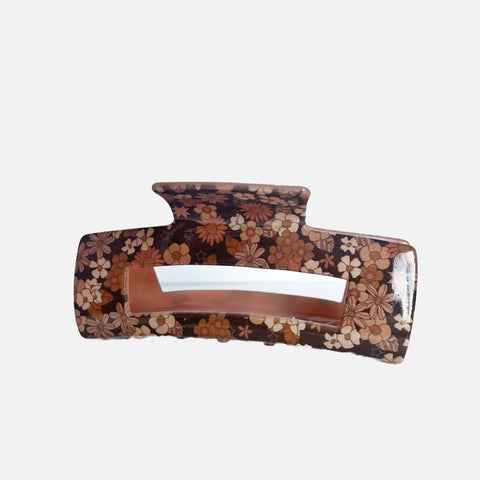 Brown Retro Floral Claw Clip