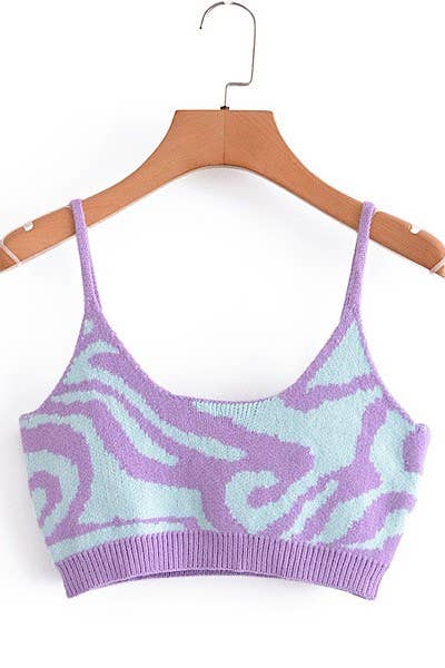 Ribbed Knit Cropped Tank in Purple and Blue Hues